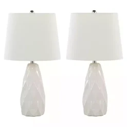 White Sculpted Diamond Table Lamps, Set of 2
