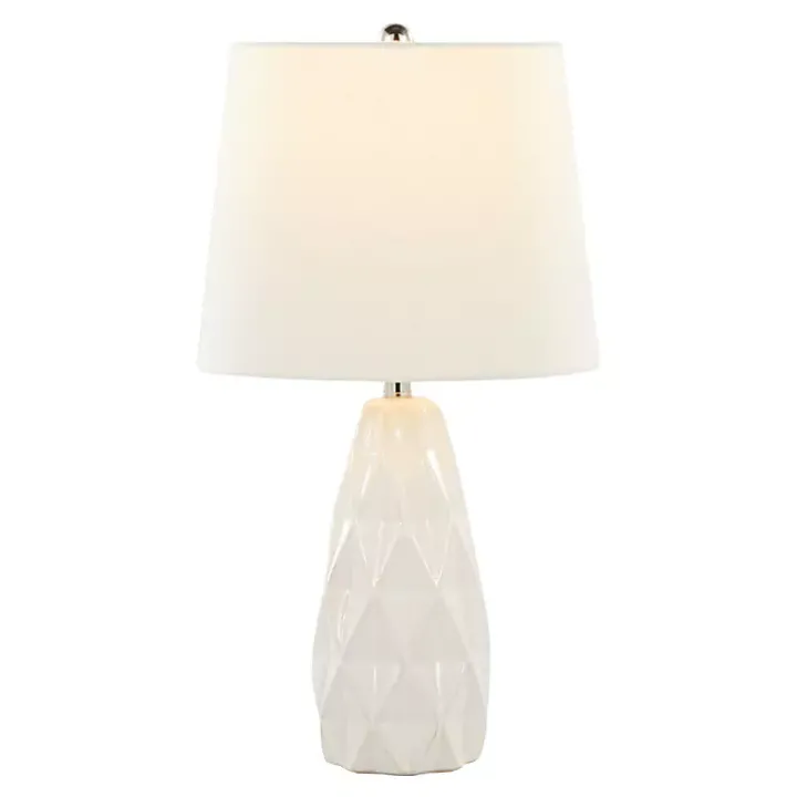 White Sculpted Diamond Table Lamps, Set of 2