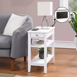 White 2-Shelf Charging Accent Table