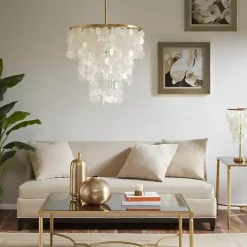 White Shell and Gold Metal Layered Chandelier