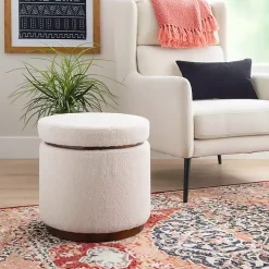 White Sherpa Upholstered Storage Ottoman