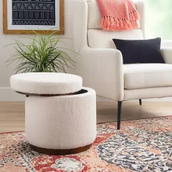 White Sherpa Upholstered Storage Ottoman