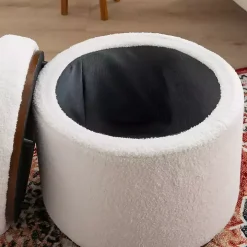 White Sherpa Upholstered Storage Ottoman