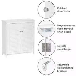 White Slatted 2-Door Bathroom Storage Cabinet