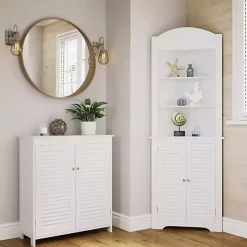White Slatted 2-Door Bathroom Storage Cabinet