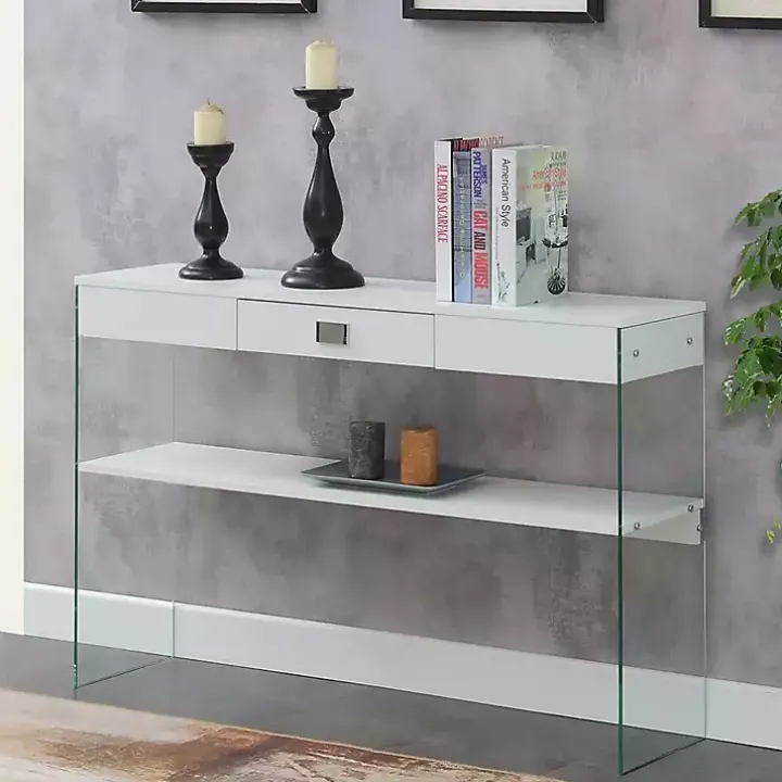 White Soho Glass Console Table with Shelf