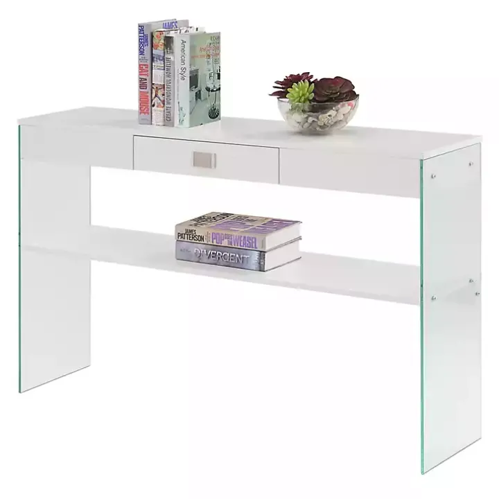 White Soho Glass Console Table with Shelf