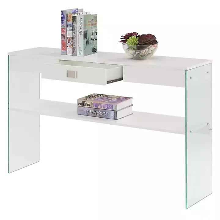 White Soho Glass Console Table with Shelf