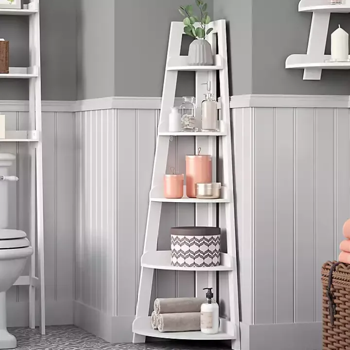 White 5-Tier Corner Ladder Shelves