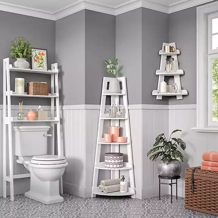 White 5-Tier Corner Ladder Shelves