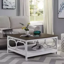 White Two-Tone Geometric Sides Square Coffee Table