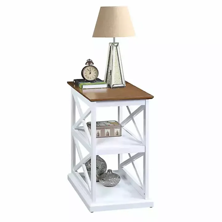 White Two-Tone Wood Double X Sides Accent Table