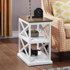 White Two-Tone Wood Double X Sides Accent Table