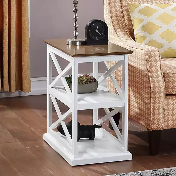 White Two-Tone Wood Double X Sides Accent Table