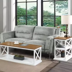 White Two-Tone Wood Double X Sides Accent Table