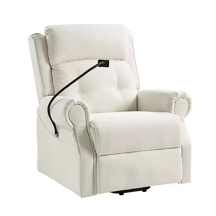 White Upholstered Lift Assist Massaging Recliner