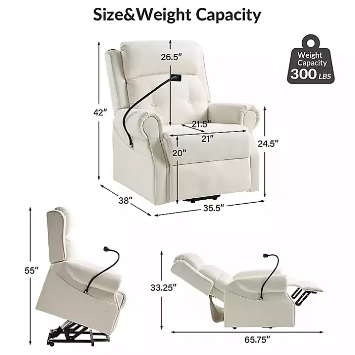 White Upholstered Lift Assist Massaging Recliner