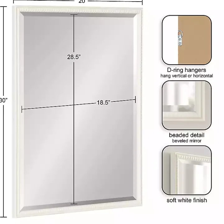 White Vintage Beaded Wall Mirror, 30 in.