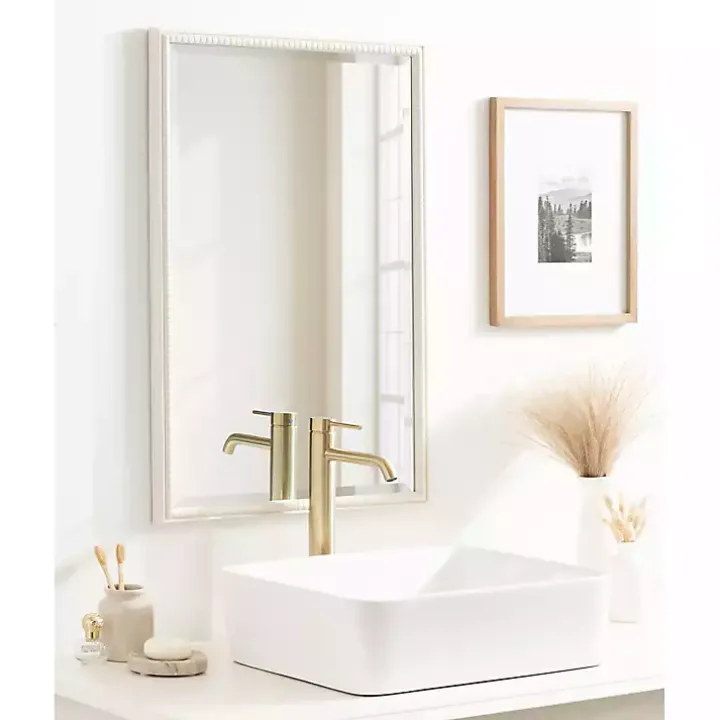 White Vintage Beaded Wall Mirror, 30 in.