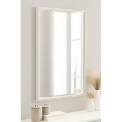 White Vintage Beaded Wall Mirror, 36 in.