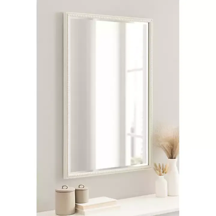 White Vintage Beaded Wall Mirror, 36 in.