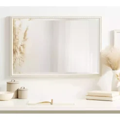 White Vintage Beaded Wall Mirror, 30 in.