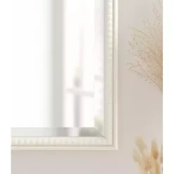 White Vintage Beaded Wall Mirror, 36 in.