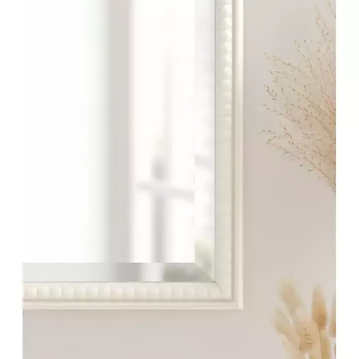 White Vintage Beaded Wall Mirror, 36 in.