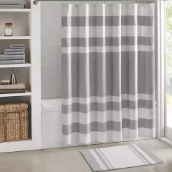 White with Gray Stripe Reversible Bath Mat, 30 in.