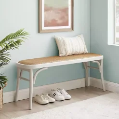 White Wood & Rattan Conelly Bench