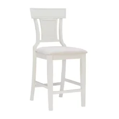 White Wood and Rattan Upholstered Counter Stool
