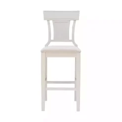 White Wood and Rattan Upholstered Bar Stool