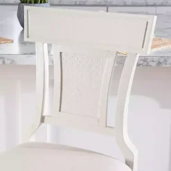 White Wood and Rattan Upholstered Counter Stool