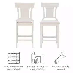 White Wood and Rattan Upholstered Counter Stool