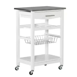 White Wood and Stainless Steel Kitchen Cart