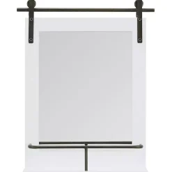 White Wood Barn Door Frame with Shelf Wall Mirror