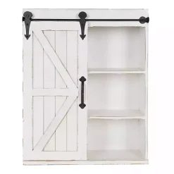 White Wood Barn Door 5-Shelf Wall Cabinet