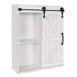 White Wood Barn Door 5-Shelf Wall Cabinet