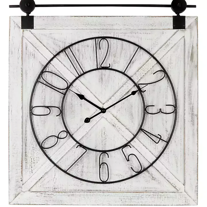 White Wood Barndoor Wall Clock