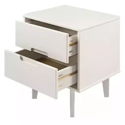 White Wood Cut-Out Handle Nightstand