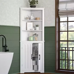 White Wood 2-Door Corner Storage Cabinet