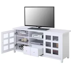 White Wood 2-Door Windowpane Media Cabinet