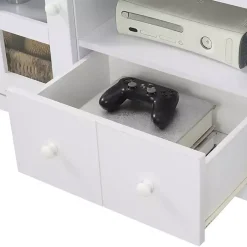 White Wood 2-Door Windowpane Media Cabinet