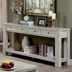 White Wood 4-Drawer Farmhouse Console Table