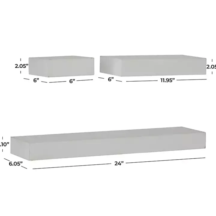 White Wood Floating Shelves, Set of 3