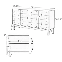 White Wood Geometric 4-Door Cabinet