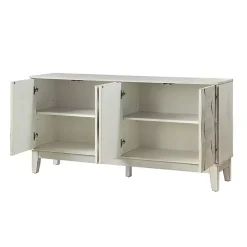 White Wood Geometric 4-Door Cabinet