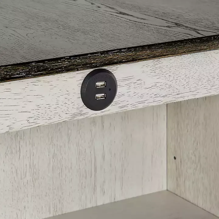 White Wood Linen 3-pc. USB Island and Stool Set