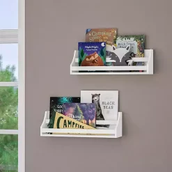 White Wood Rack Wall Bookshelves, Set of 2