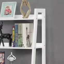 White Wood 5-Shelf Leaning Bookshelf